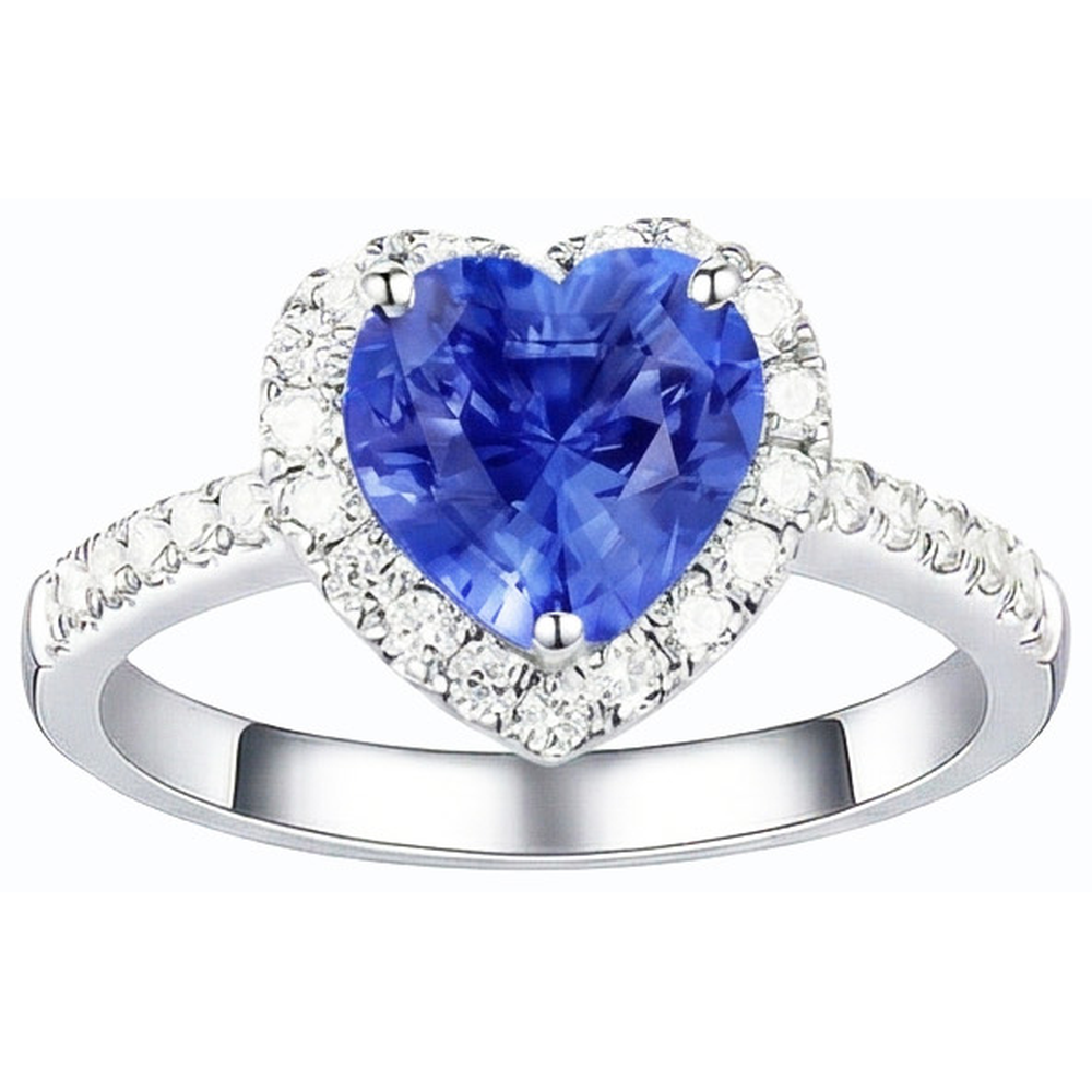 Natural Earth Mined Diamond ( Not Lab Grown ) Halo Heart Shaped Blue Sapphire Ring 3.50 Carats