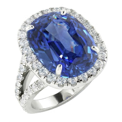Natural Earth Mined Diamond ( Not Lab Grown ) Halo Oval Ceylon Sapphire Ring Pave Split Shank 6 Carats
