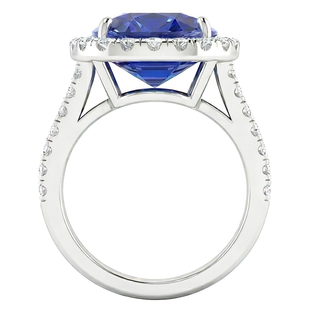 Natural Earth Mined Diamond ( Not Lab Grown ) Halo Oval Ceylon Sapphire Ring Pave Split Shank 6 Carats