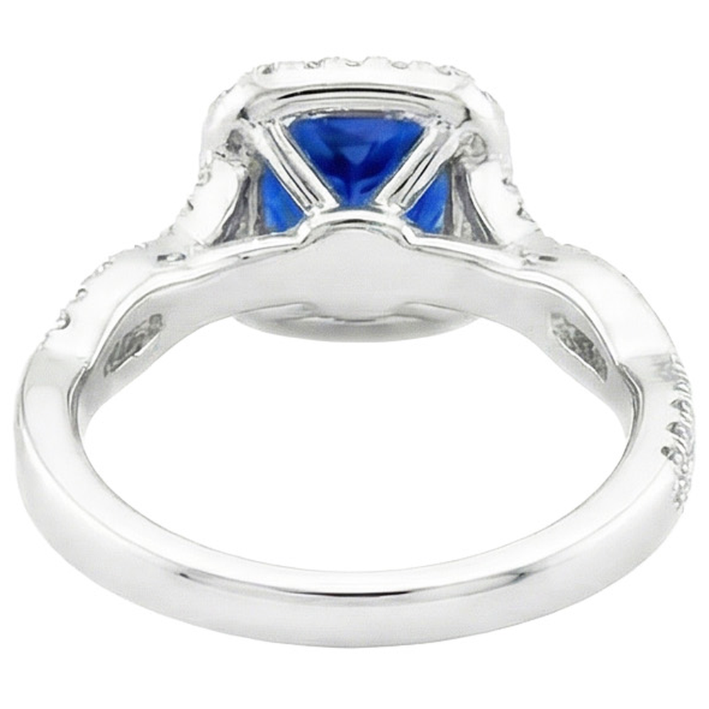 Natural Earth Mined Diamond ( Not Lab Grown ) Halo Ring Cushion Blue Sapphire Pave Set Accented 3.25 Carats