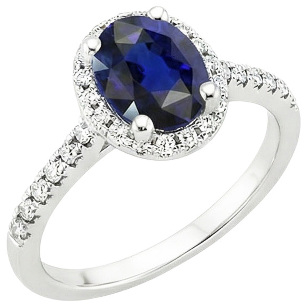 Natural Earth Mined Diamond ( Not Lab Grown ) Halo Ring Oval Cut Sri Lankan Sapphire 4 Carats