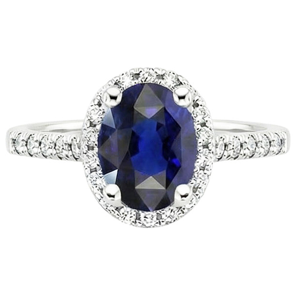 Natural Earth Mined Diamond ( Not Lab Grown ) Halo Ring Oval Cut Sri Lankan Sapphire 4 Carats