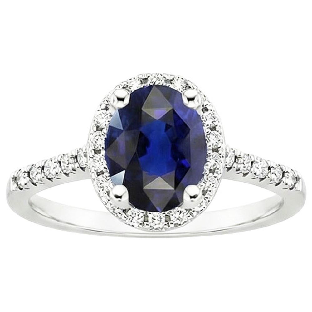 Natural Earth Mined Diamond ( Not Lab Grown ) Halo Ring Oval Cut Sri Lankan Sapphire 4 Carats