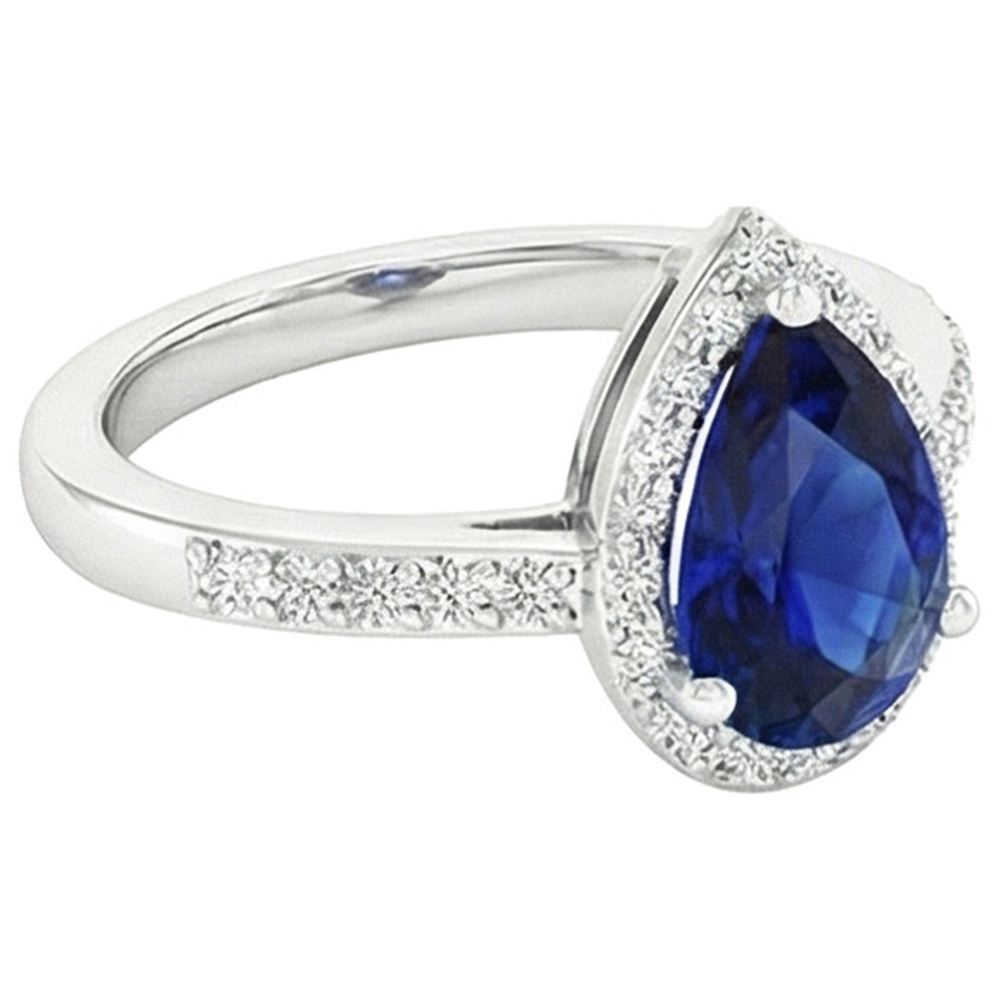 natural round sapphire 3.75ct ring on white background