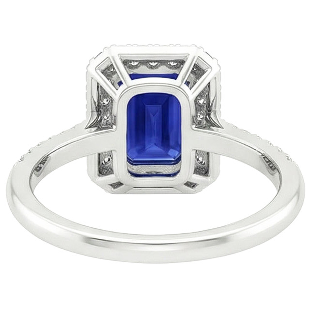 Natural Earth Mined Diamond ( Not Lab Grown ) Halo Ring With Blue Sapphires on Side Emerald 4.25 Carats