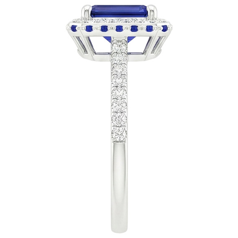 Natural Earth Mined Diamond ( Not Lab Grown ) Halo Ring With Blue Sapphires on Side Emerald 4.25 Carats