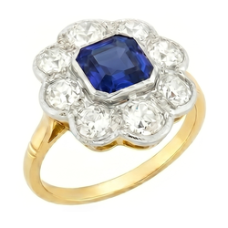 Natural Earth Mined Diamond ( Not Lab Grown ) Halo Sapphire Ring Bezel Set Asscher Cut Flower Style 4 Carats