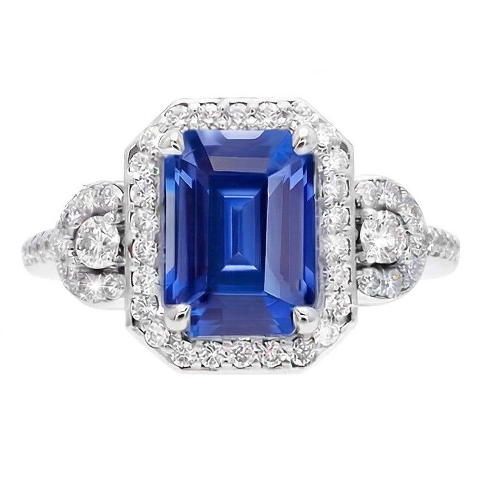 Natural Earth Mined Diamond ( Not Lab Grown ) Halo Srilanka Sapphire Emerald Ring 3 Stone Style 4.50 Carats