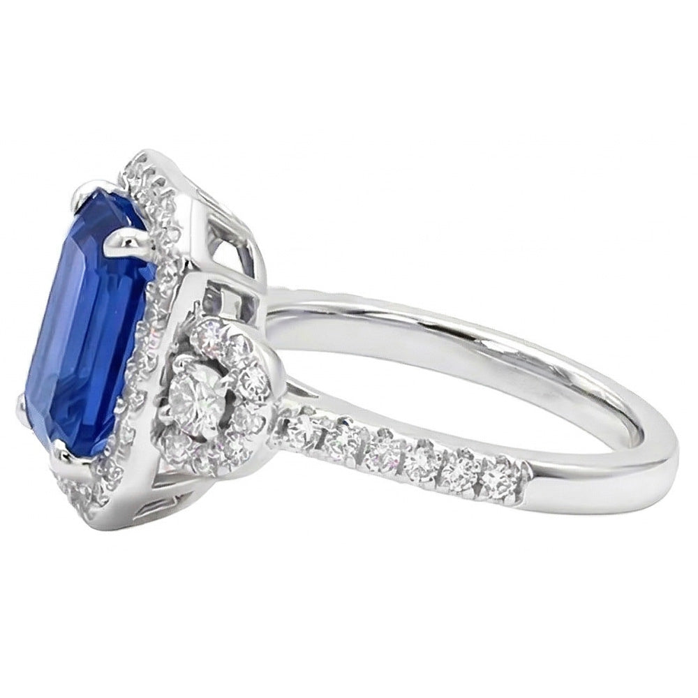 Natural Earth Mined Diamond ( Not Lab Grown ) Halo Srilanka Sapphire Emerald Ring 3 Stone Style 4.50 Carats
