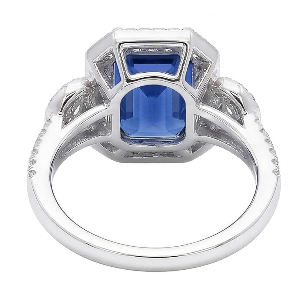 Natural Earth Mined Diamond ( Not Lab Grown ) Halo Srilanka Sapphire Emerald Ring 3 Stone Style 4.50 Carats