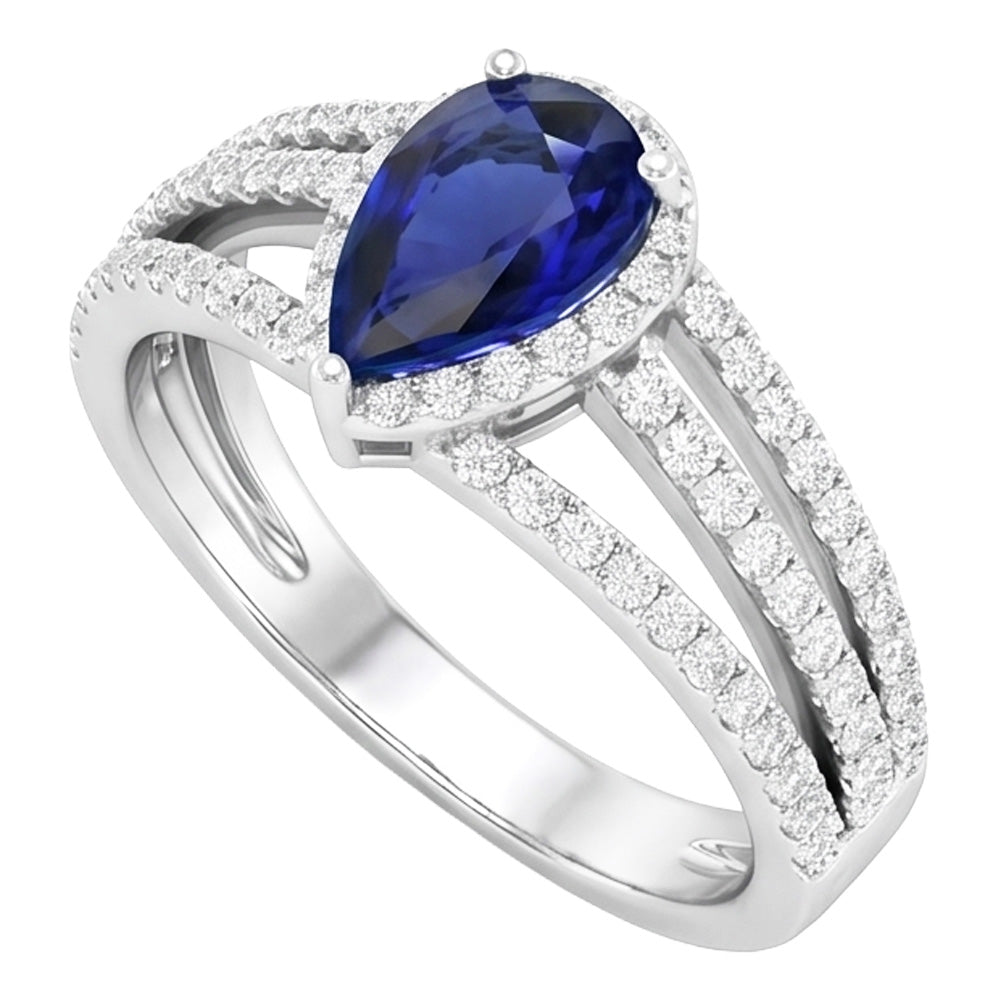 Natural Earth Mined Diamond ( Not Lab Grown ) Halo Wedding Ring Pear Blue Sapphire 2.50 Carats