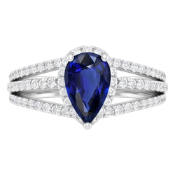 Natural Earth Mined Diamond ( Not Lab Grown ) Halo Wedding Ring Pear Blue Sapphire 2.50 Carats