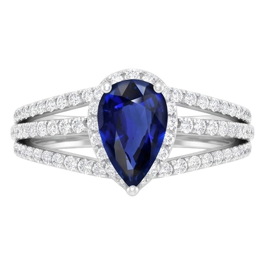 Natural Earth Mined Diamond ( Not Lab Grown ) Halo Wedding Ring Pear Blue Sapphire 2.50 Carats