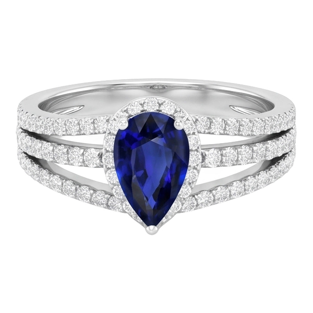 Natural Earth Mined Diamond ( Not Lab Grown ) Halo Wedding Ring Pear Blue Sapphire 2.50 Carats