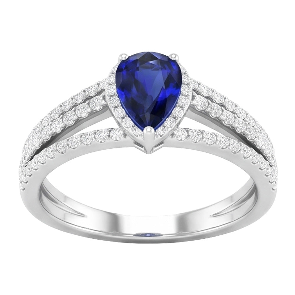 Natural Earth Mined Diamond ( Not Lab Grown ) Halo Wedding Ring Pear Blue Sapphire 2.50 Carats