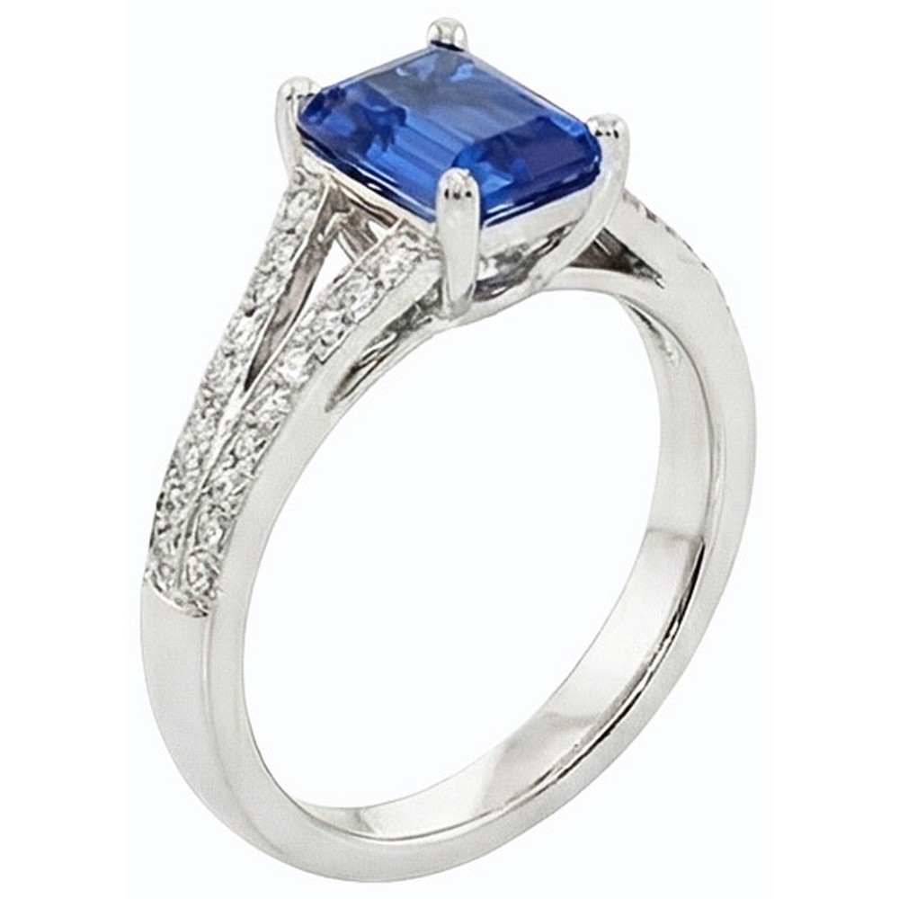 Natural Earth Mined Diamond ( Not Lab Grown ) Jewelry Emerald Cut Blue Sapphire Ring Split Shank 3 Carats