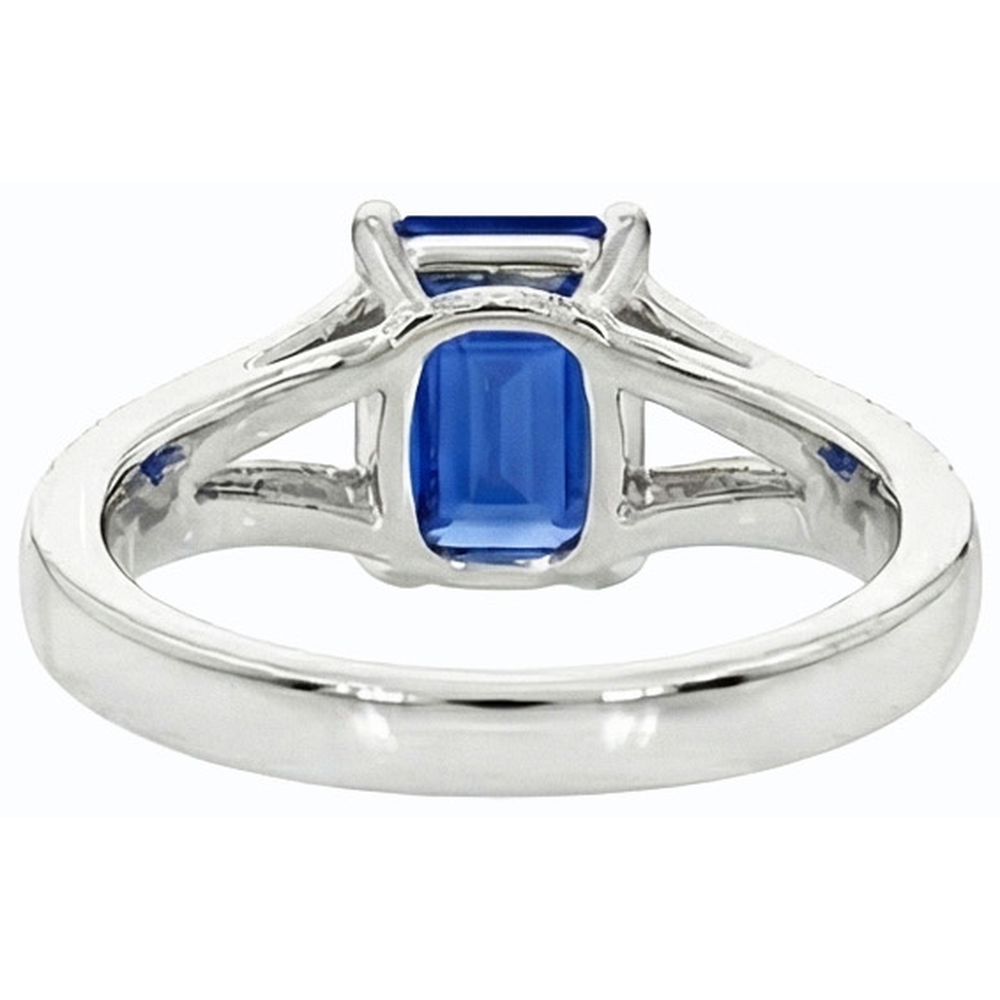 Natural Earth Mined Diamond ( Not Lab Grown ) Jewelry Emerald Cut Blue Sapphire Ring Split Shank 3 Carats