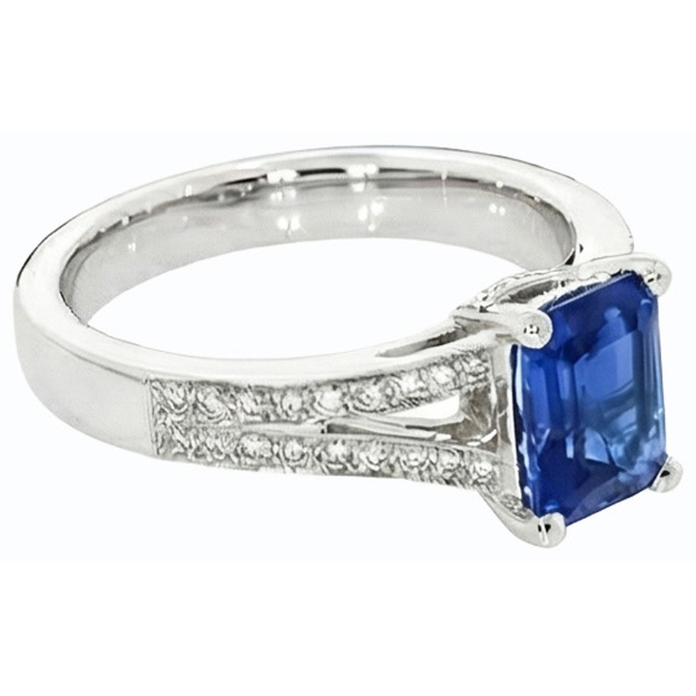 Natural Earth Mined Diamond ( Not Lab Grown ) Jewelry Emerald Cut Blue Sapphire Ring Split Shank 3 Carats