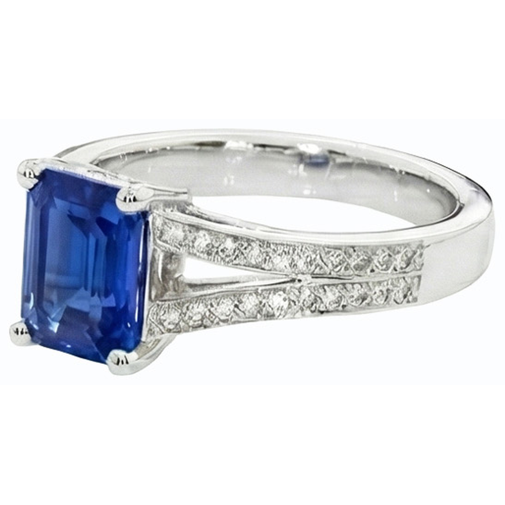 Natural Earth Mined Diamond ( Not Lab Grown ) Jewelry Emerald Cut Blue Sapphire Ring Split Shank 3 Carats