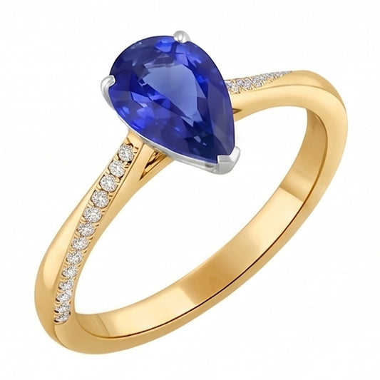 Natural Earth Mined Diamond ( Not Lab Grown ) Jewelry Ring Pear Shaped Ceylon Sapphire 2.50 Carats
