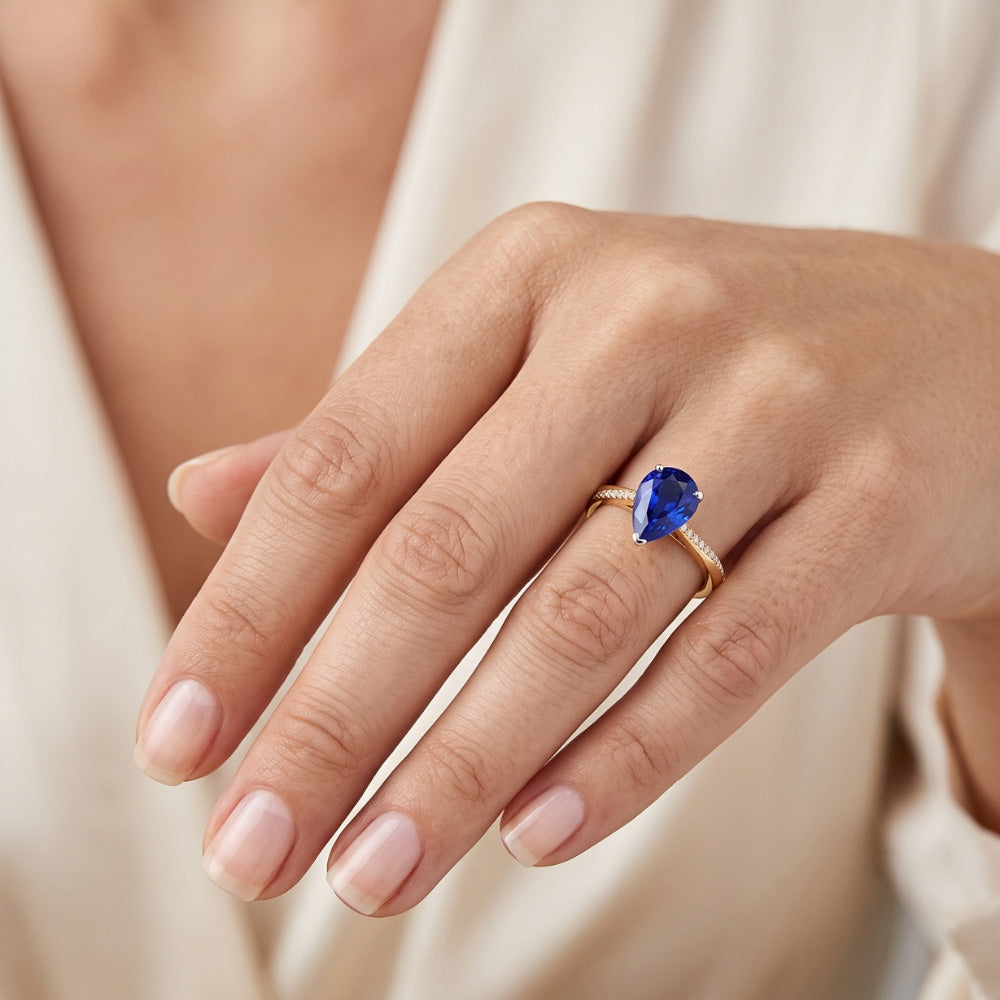 Natural Earth Mined Diamond ( Not Lab Grown ) Jewelry Ring Pear Shaped Ceylon Sapphire 2.50 Carats