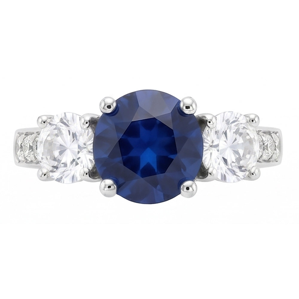 Natural Earth Mined Diamond ( Not Lab Grown ) Jewelry Round Srilanka Sapphire Ring 3 Stone Style 3 Carats