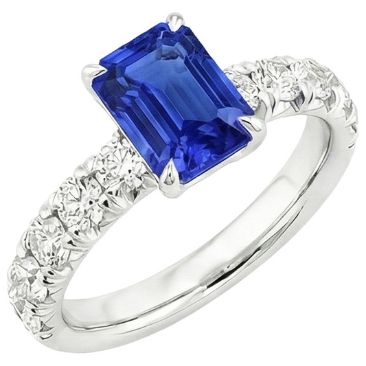 Natural Earth Mined Diamond ( Not Lab Grown ) Pave Setting Ring Emerald Ceylon Sapphire 5 Carats