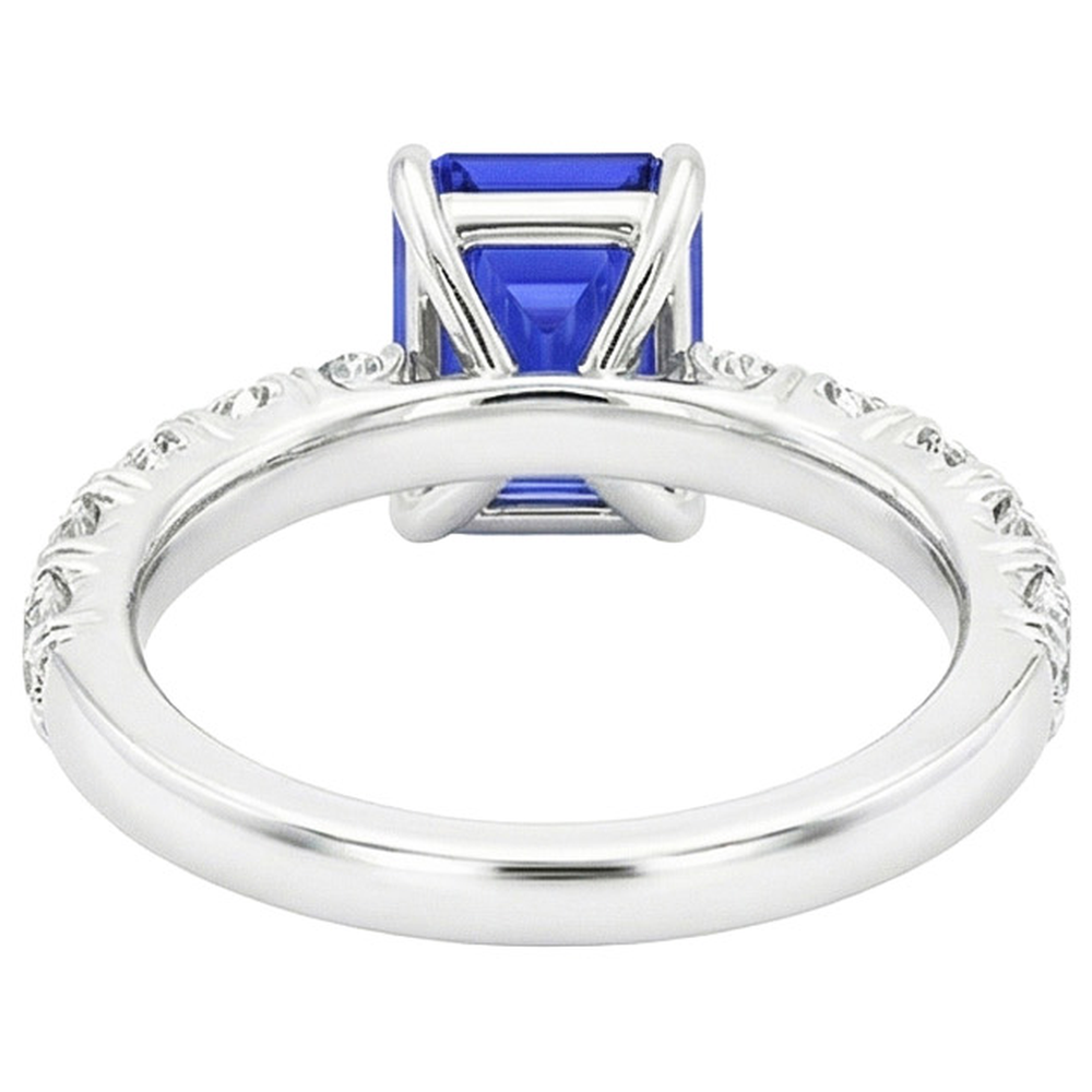 Natural Earth Mined Diamond ( Not Lab Grown ) Pave Setting Ring Emerald Ceylon Sapphire 5 Carats