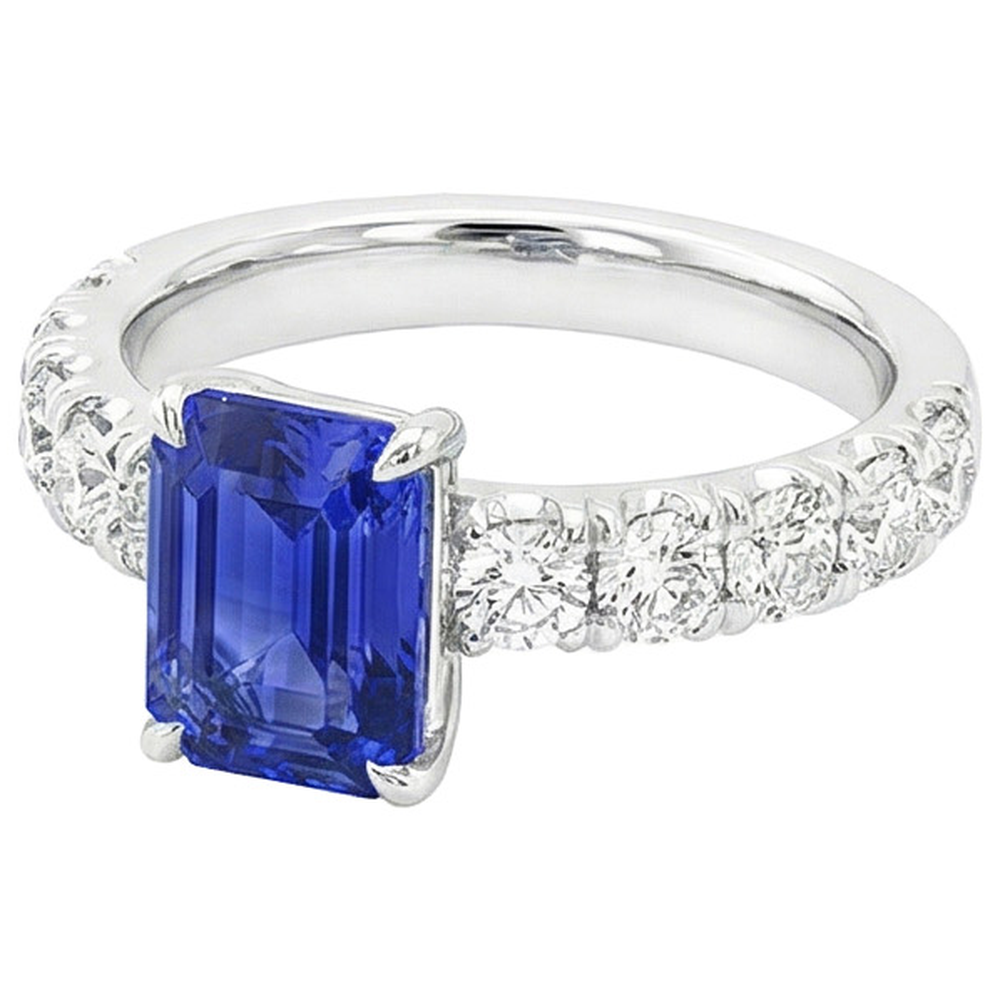 Natural Earth Mined Diamond ( Not Lab Grown ) Pave Setting Ring Emerald Ceylon Sapphire 5 Carats