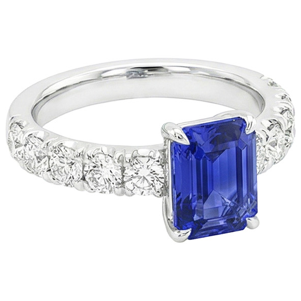 Natural Earth Mined Diamond ( Not Lab Grown ) Pave Setting Ring Emerald Ceylon Sapphire 5 Carats