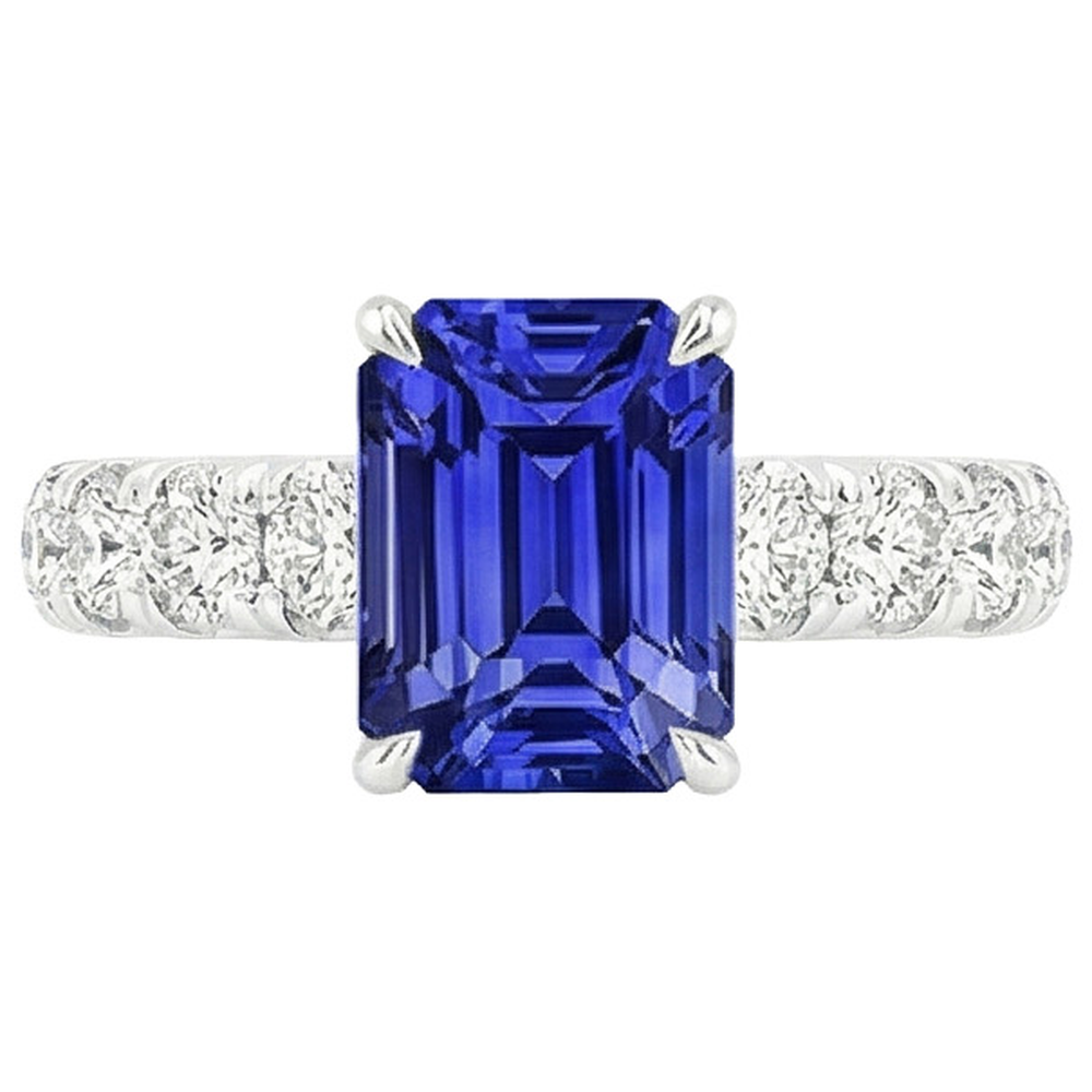 Natural Earth Mined Diamond ( Not Lab Grown ) Pave Setting Ring Emerald Ceylon Sapphire 5 Carats