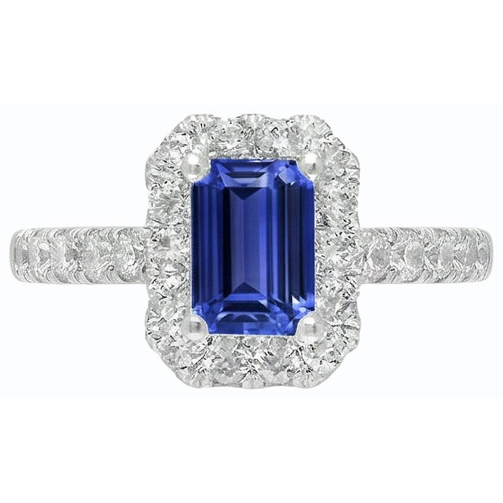natural emerald sapphire 3ct ring on white background
