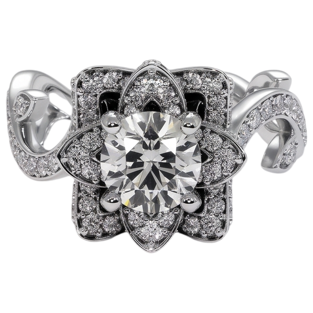 Natural Earth Mined Diamond ( Not Lab Grown ) Ring Lotus Flower 2.50 Carats 4 Prong Setting White Gold