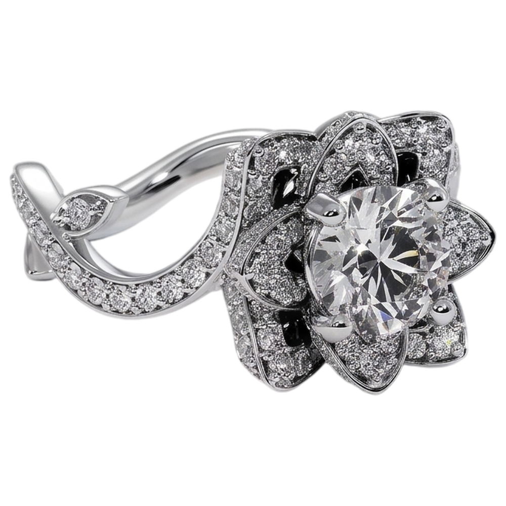 Natural Earth Mined Diamond ( Not Lab Grown ) Ring Lotus Flower 2.50 Carats 4 Prong Setting White Gold