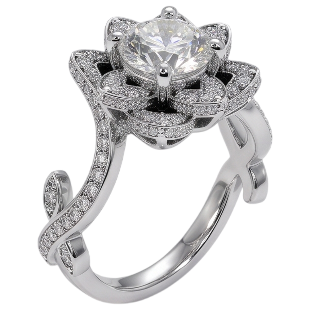 Natural Earth Mined Diamond ( Not Lab Grown ) Ring Lotus Flower 2.50 Carats 4 Prong Setting White Gold
