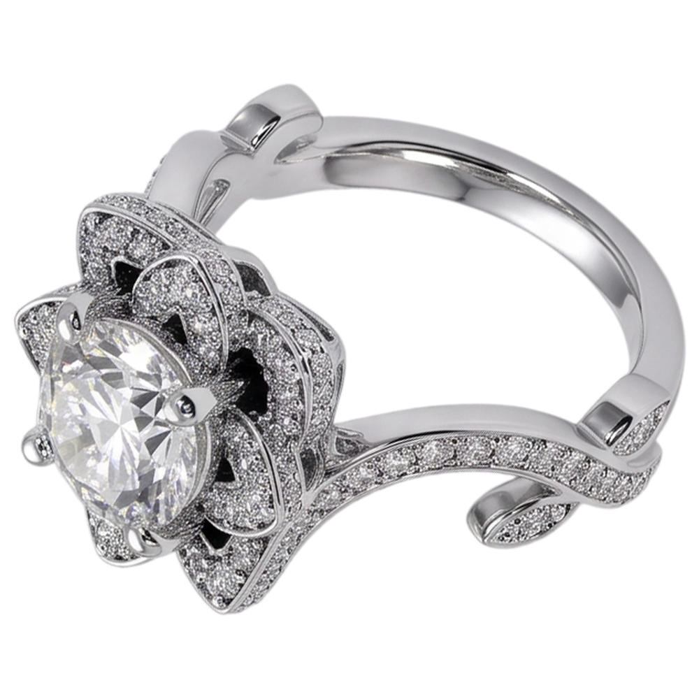 Natural Earth Mined Diamond ( Not Lab Grown ) Ring Lotus Flower 2.50 Carats 4 Prong Setting White Gold