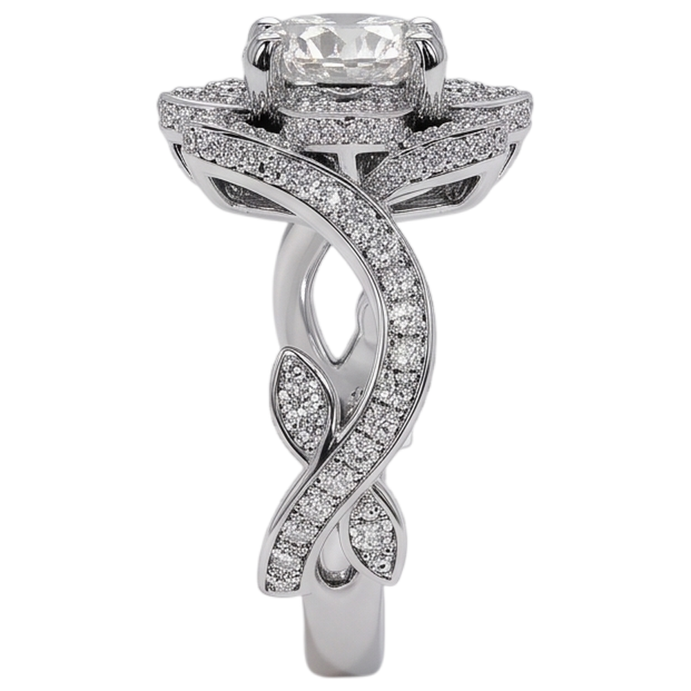 Natural Earth Mined Diamond ( Not Lab Grown ) Ring Lotus Flower 2.50 Carats 4 Prong Setting White Gold
