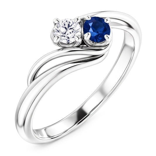Natural Earth Mined Diamond ( Not Lab Grown ) Round Blue Sapphire Bypass Setting Ring 1.50 Carats