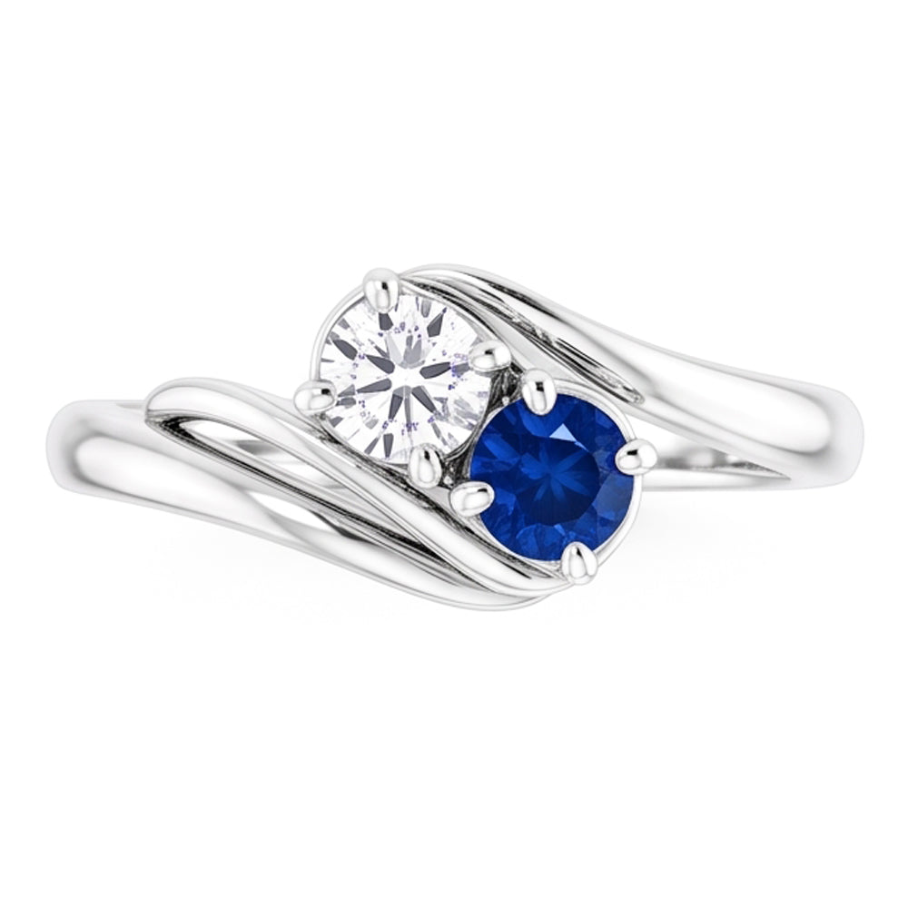 Natural Earth Mined Diamond ( Not Lab Grown ) Round Blue Sapphire Bypass Setting Ring 1.50 Carats