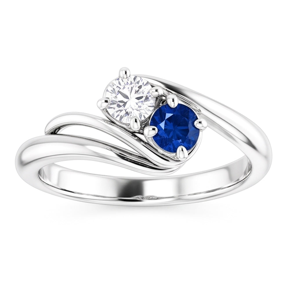 Natural Earth Mined Diamond ( Not Lab Grown ) Round Blue Sapphire Bypass Setting Ring 1.50 Carats