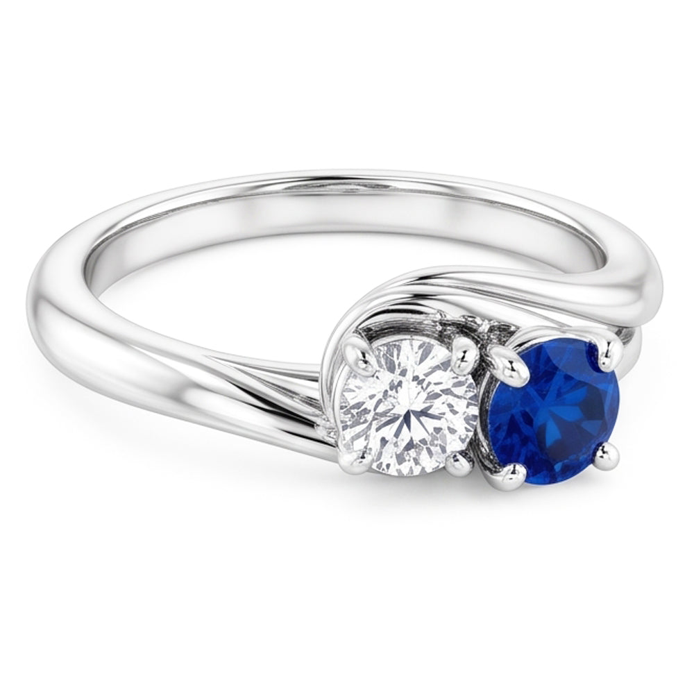 Natural Earth Mined Diamond ( Not Lab Grown ) Round Blue Sapphire Bypass Setting Ring 1.50 Carats