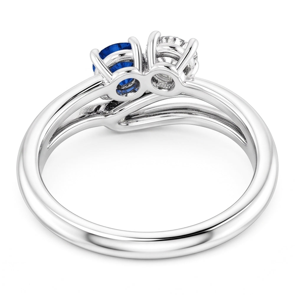 Natural Earth Mined Diamond ( Not Lab Grown ) Round Blue Sapphire Bypass Setting Ring 1.50 Carats