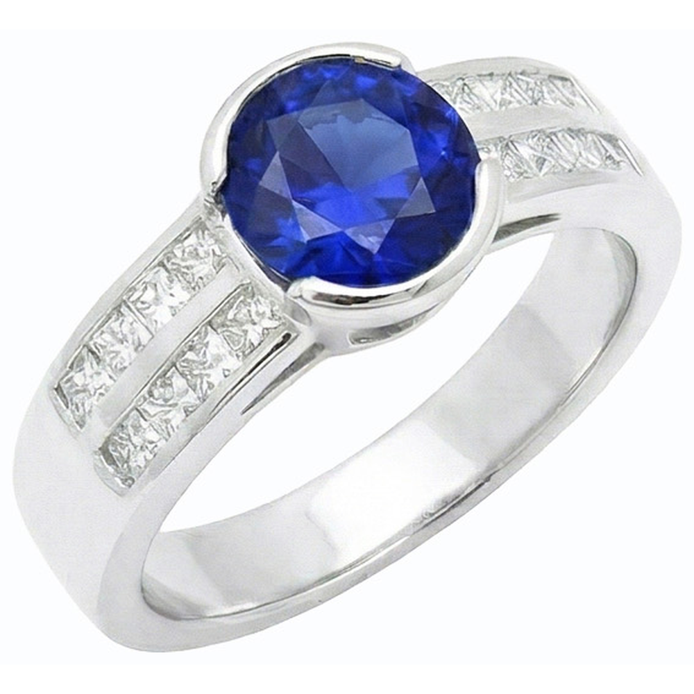 natural round sapphire 2.50ct ring top view