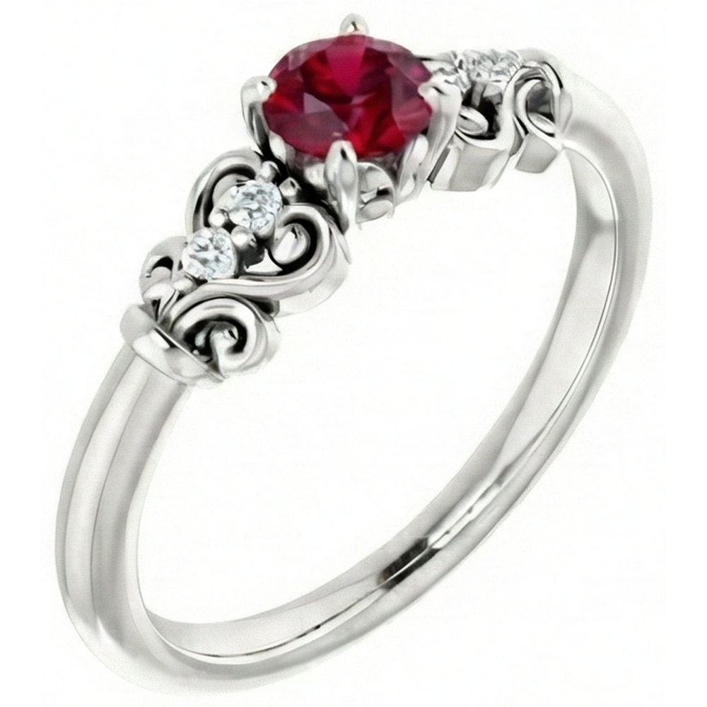 Natural Earth Mined Diamond ( Not Lab Grown ) Round Ruby Fancy Ring 1.40 Carats White Gold 14K