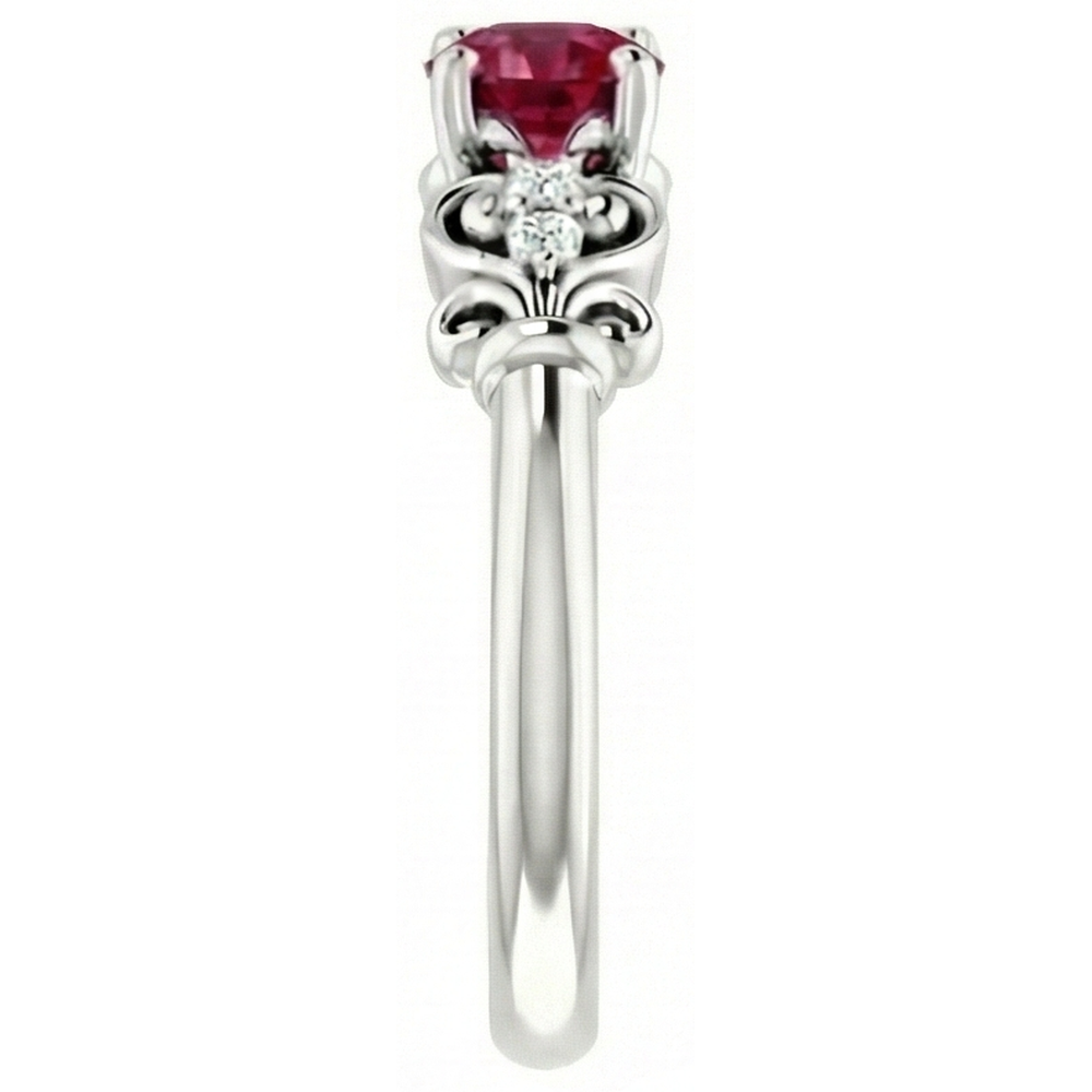 Natural Earth Mined Diamond ( Not Lab Grown ) Round Ruby Fancy Ring 1.40 Carats White Gold 14K