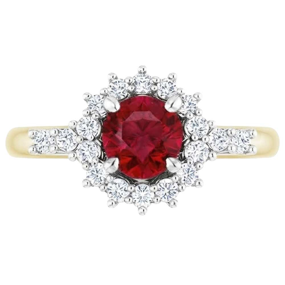 natural round ruby 1.50ct ring top view