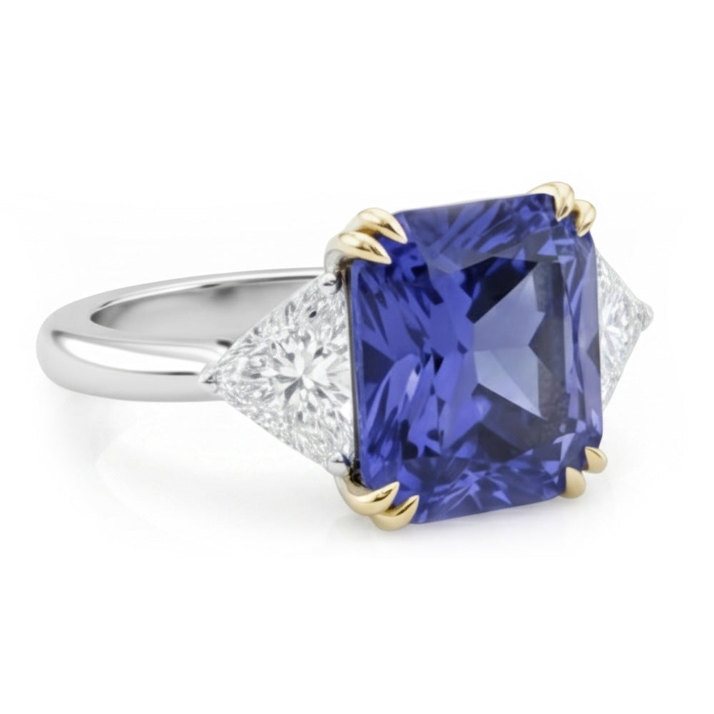 Natural Earth Mined Diamond ( Not Lab Grown )  Sapphire 7 Carat Engagement Ring