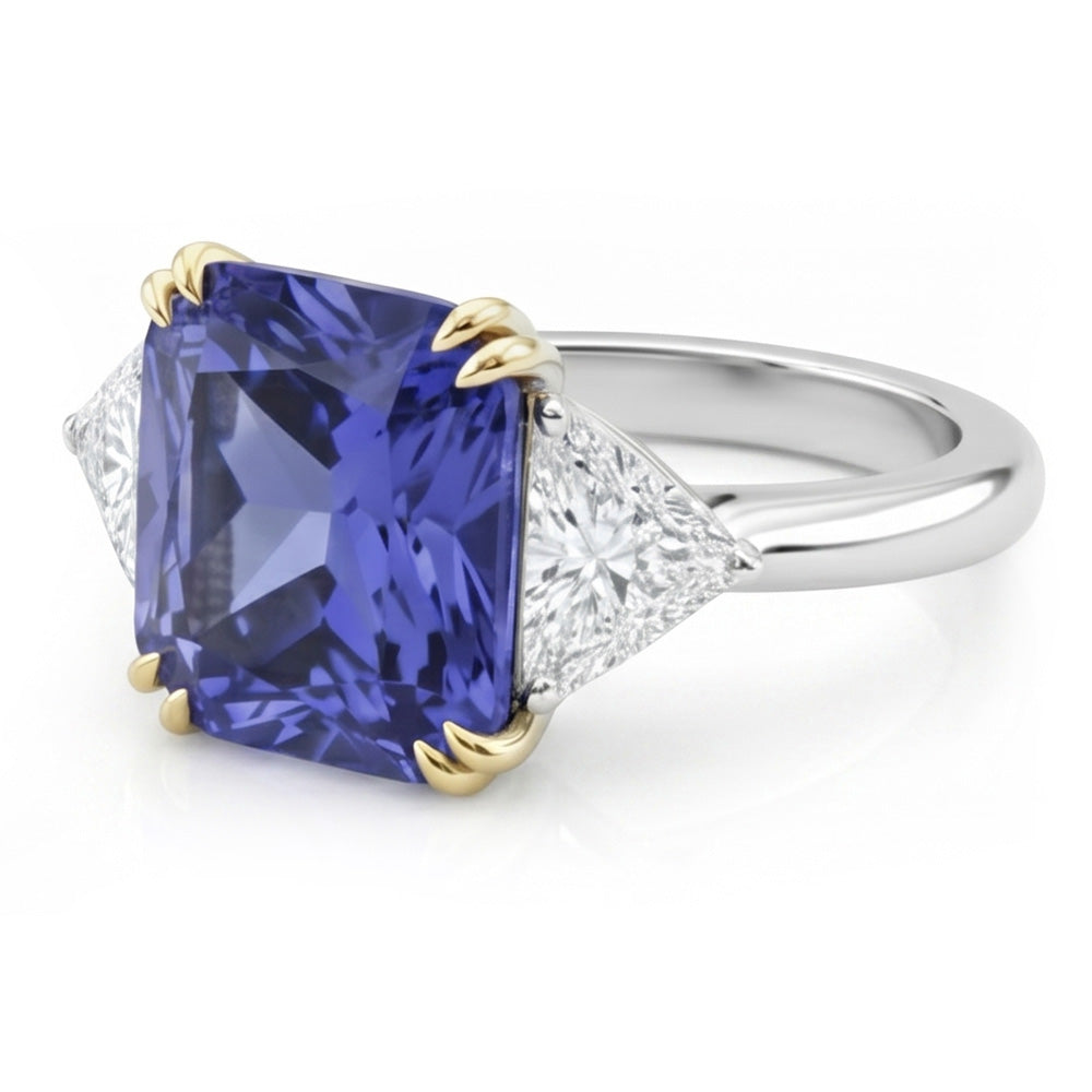 Natural Earth Mined Diamond ( Not Lab Grown )  Sapphire 7 Carat Engagement Ring