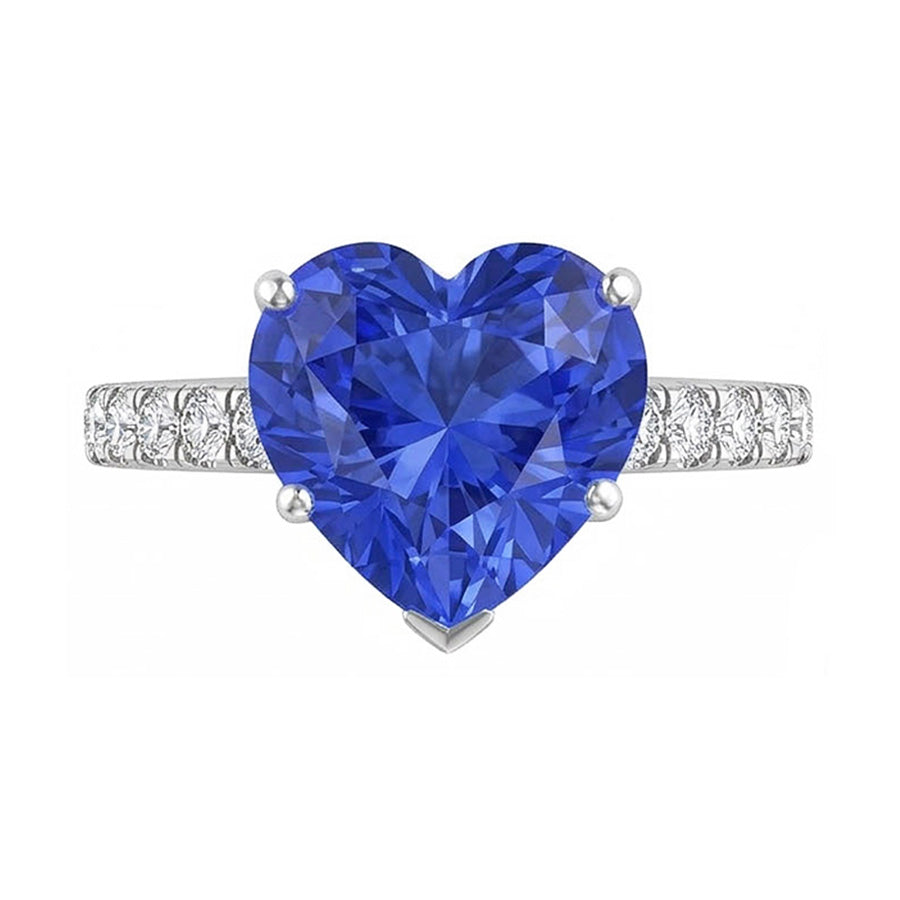 Natural Earth Mined Diamond ( Not Lab Grown ) Sapphire Engagement Ring 4 Carats Prong Set White Gold 14K