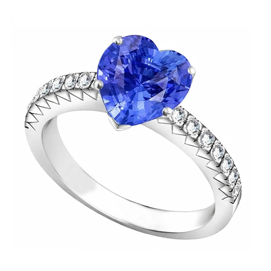Natural Earth Mined Diamond ( Not Lab Grown ) Sapphire Engagement Ring 4 Carats Prong Set White Gold 14K